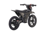 Electric children's bike with black frame and thick tires, suitable for young riders, featuring a sleek design and safety features.
