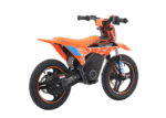 Orange and black electric dirt bike for children with rugged tires and sporty design, ideal for young racers and outdoor adventures.