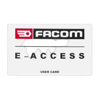 Facom Eaccess user card with Mifare Classic 1k chip, black and white design, and clear branding for access control.