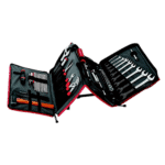 Facom maintenance tool kit with various screwdrivers, wrenches, and accessories in a black and red case.