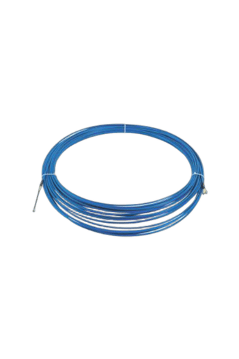 Blue nylon/steel cable with hooks, 50 meters long, suitable for industrial and racing applications.
