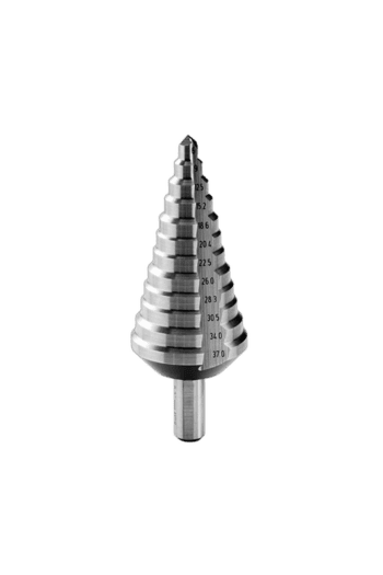 Facom stepped drill bit with graduated size markings for precise drilling in metal and wood.