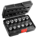 Set of six Facom common rail caps in a black plastic case with red latch, used for diesel engine maintenance.