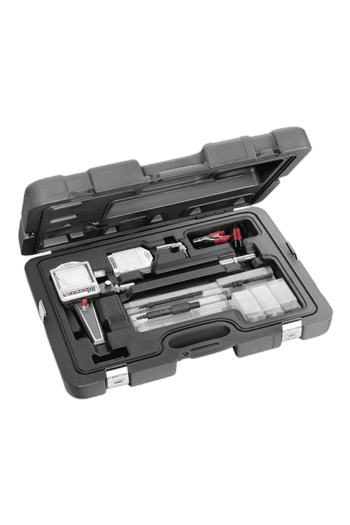 Facom diesel compression tester kit with various adapters and gauges in a black carrying case.