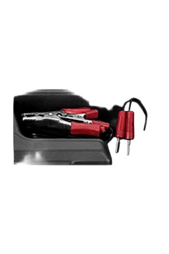 Facom starter cable with red and black clamps for automotive battery connection, compact and portable design.