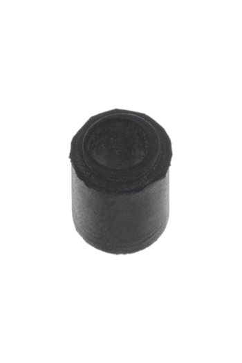 Close-up of a black rubber bumper or stopper, used in automotive or racing equipment for protection and cushioning.