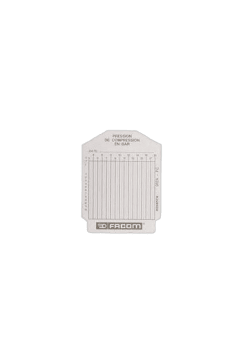 Facom set of 100 petrol engine test cards for diagnostics and testing, featuring detailed measurement scales and specifications.