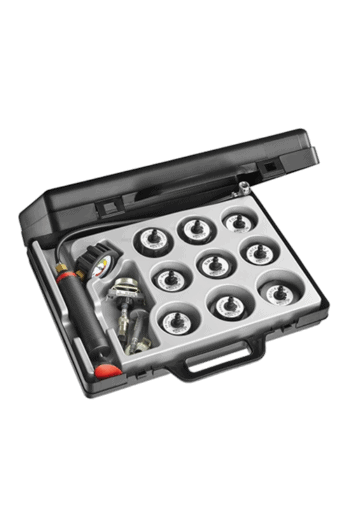 Facom Cooling Pressure Tester kit with multiple adapters and hoses for automotive cooling system testing.