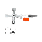 Facom four-way wrench for cabinets with adjustable head and multiple socket sizes, ideal for professional cabinet assembly and maintenance.