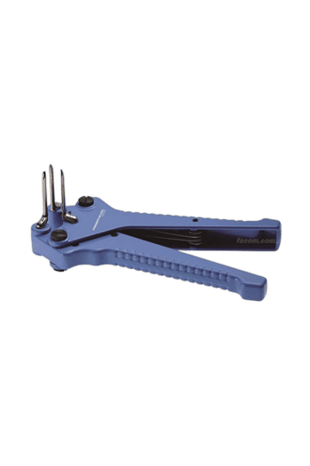 Facom Sleeving Plier with blue handle and metal prongs for wire insulation removal.