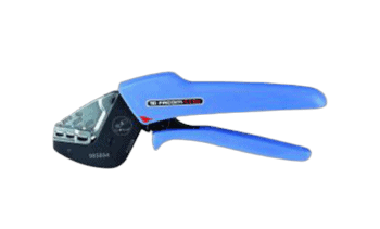 Facom crimping pliers with blue handles and black head for electrical connector crimping.
