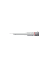 Precision screwdriver with a black and red handle and a silver metal shaft, ideal for detailed mechanical work.