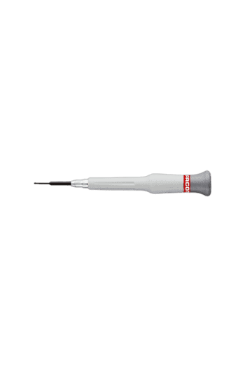 Precision screwdriver with a black and red handle and a silver metal shaft, ideal for detailed mechanical work.