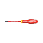 Facom screwdriver with red handle and black tip, ideal for electrical work and precision tasks.