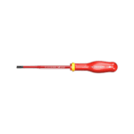 Facom screwdriver with red handle and slim metal shaft, ideal for precision work and electrical applications.