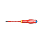 Facom screwdriver with red handle and yellow accents, suitable for electrical work and precision tasks.