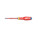 Precision screwdriver with red handle and yellow accents, ideal for electrical and electronic repairs.