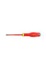 Facom screwdriver with red handle and black tip, suitable for precision work and electrical applications.