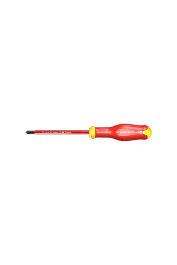 Facom screwdriver with red and yellow handle and metal tip, ideal for precision work.
