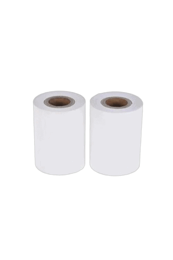 Two white paper rolls with brown cardboard cores, suitable for industrial or commercial use.