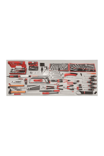 Comprehensive Facom mechanics tool set with 153 pieces including screwdrivers, pliers, wrenches, and sockets for automotive repair and maintenance.