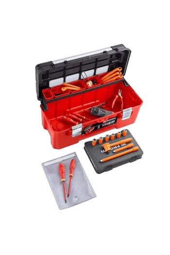 Facom tool kit with screwdrivers, pliers, and accessories for EV and hybrid vehicle maintenance.