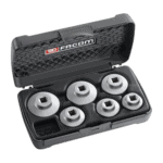 Facom oil cap wrench kit D.163-J6pb with six different-sized wrenches in a black plastic case.
