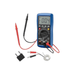 Digital multimeter with probes displaying 0.04 on the screen, used for electrical testing and measurements.