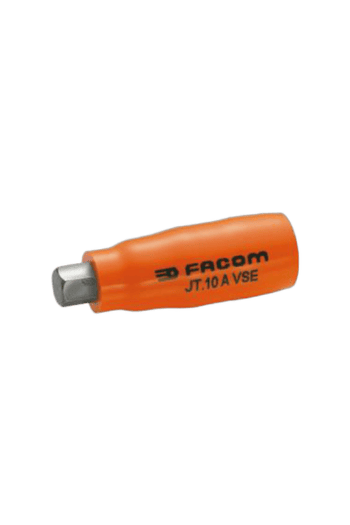 Facom 1,000 Volt insulated male 6-point 3/8 bit socket in orange with grey tip, designed for electrical work.