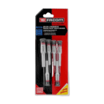 Facom micro screwdriver set with four screwdrivers in red, black, and silver handles in packaging.