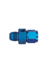 Blue Grand Prix Racewear fitting with 3/4 JIC to 1/8 NPT hex connection for racing applications.