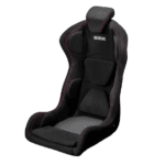 High-quality racing seat from Grand Prix Racewear with black and red accents, designed for motorsport safety and comfort.