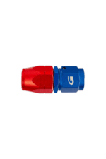 Close-up of a Goodridge 200 Series Cutter Fitting in red and blue, used for high-performance hydraulic brake and clutch systems.
