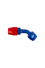 Red and blue racing fuel connector for Grand Prix racewear, designed for high-performance motorsport applications.