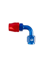Red and blue racing fuel fitting for Grand Prix racewear, designed for high-performance motorsport applications.