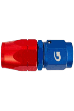 Close-up of a red and blue racing connector used in Grand Prix racewear for high-performance motorsport applications.