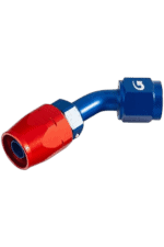 Blue and red racing fuel fitting for Grand Prix racewear, designed for high-performance motorsport applications.