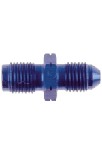 Close-up of a blue racing spark plug used in motorsport vehicles, highlighting its detailed metal threads and insulator.