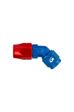 Red and blue racing fuel connector fitting for Grand Prix racewear, designed for high-performance motorsport applications.