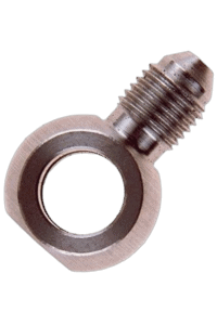 Close-up of a metal Grand Prix Racewear fitting with 7/16x20 JIC threads, used in high-performance automotive applications.