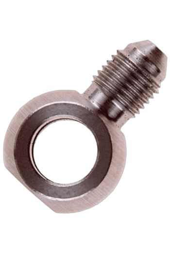Close-up of a metal Grand Prix Racewear fitting with 7/16x20 JIC threads, used in high-performance automotive applications.