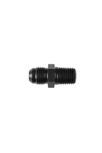 Close-up of a black Grand Prix Racewear fitting with 7/16x20 JIC threads for automotive or racing applications.