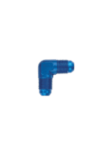 Blue 90-degree male-male hose connector fitting for racing applications.