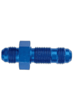 Blue racing car part, possibly a fuel or oil fitting, used in motorsport vehicles for secure fluid connections.