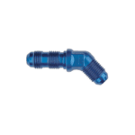 Blue Grand Prix Racewear 45° bulkhead adaptor for racing applications, durable and lightweight.