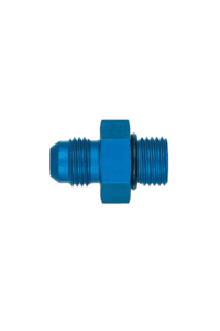 Grand Prix Racewear blue metal JIC male to O'Ring pump fitting for racing applications.
