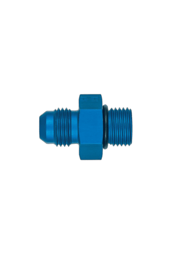Grand Prix Racewear blue metal JIC male to O'Ring pump fitting for racing applications.