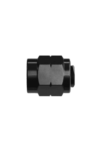 Close-up of a black racing wheel nut used in motorsport for securing wheels.