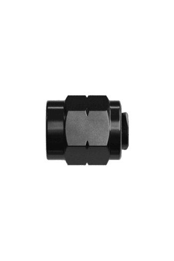 Close-up of a black racing wheel nut used in motorsport for securing wheels.
