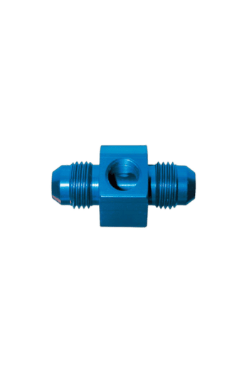 Blue Grand Prix Racewear fitting with 9/16 JIC in hex for hydraulic or fuel systems.